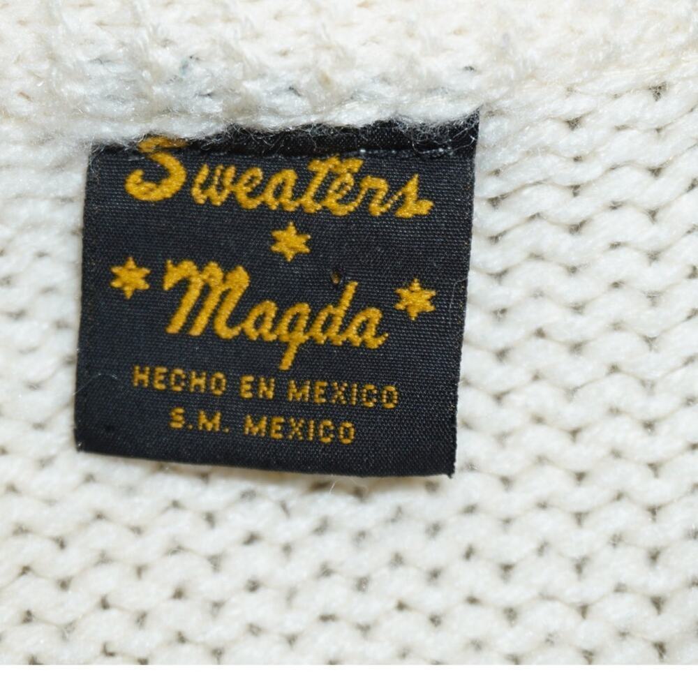 Vtg 80 Sweater Magda Cream Knit Cardigan Floral Embroidery & Faux Pearl Beading - Picture 5 of 5